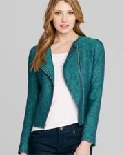 Elie Tahari Brenna Teal Moto Jacket