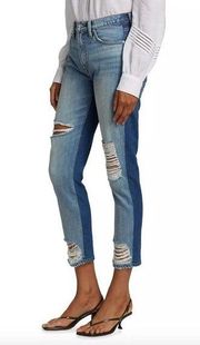 7 For All Mankind High Waist Ankle Straight Leg Two-Tone Jeans Seaward Womens 27