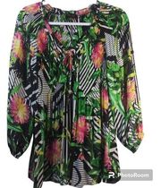 Melissa Paige Accordion Pleat Tropical Print Tunic Blouse Size M