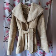 Victoria's Secret NWOT  Mid Century Sherpa Suede Beige Belted Coat Size Small