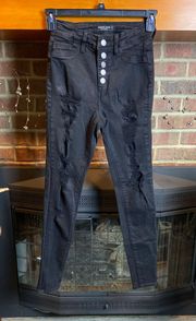 Black High Waisted Button Fly Jeans