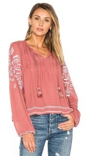 NWT  Rose Embroidered Tassel Blouse