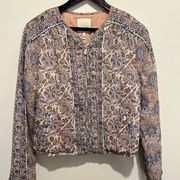 Like New (EUC)  Mixed Print Floral Silk Bomber Jacket (Size M)