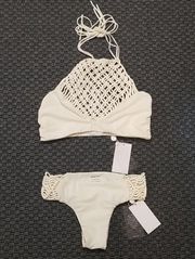 💕MIKOH💕 Macrame Woven Bikini Set ~ Bone XL NWT