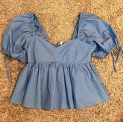 Blue Puff Sleeve Top