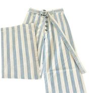 Revolve Boyish The Charley White & Blue Striped High Waisted Wide Leg Jeans 26