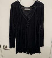 Free People We The Free Black Flowy Thermal Long Sleeve Top