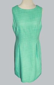 TAHARI LADIES LINED SLEEVELESS GREEN TWEED ENLIGHTENMENT DESIGNER DRESS NWT 14