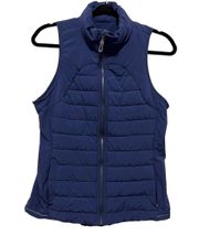 Navy Blue Exercise Reflective Puffer Vest, Womens Size