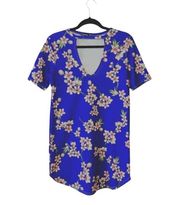 Blue Cherry Blossom Floral Print Cutout Round Hem Mini Dress