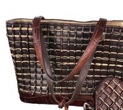 Brighton Woven Textured Leather  Handbag Tote Double Handles Matching Wallet
