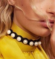 Fendi Black Ribbon And Pearls Choker - Rare & HTF