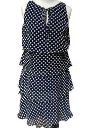 Roz & Ali navy white sleeveless keyhole lined tiered polka dot midi dress  4