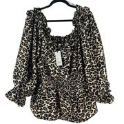 NWT River Island Plus US 16 UK 20 Bardot Leopard Print Off Shoulder Peplum Top