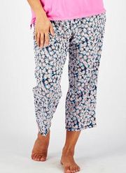 Cuddl Duds Blue White Daisy Floral Comfy Stretchy Elastic Waist Lounge Pants