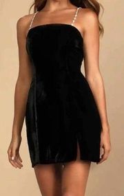 NWOT House of Harlow‎ Black Velvet Mini Dress with Crystal Straps Sz M