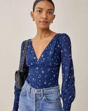 | Michel V-Neck Cut Out Back Top in Starry Night Blue