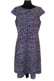 Black Label by Evan Picone A Line Multicolor Geo Print Dress with Cap Sleeves Sz