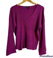 NEW Free Press Purple Ribbed Bell Sleeve Knit V neck Sweater Size XS