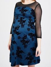 MOTHERHOOD MATERNITY Black & Blue Mesh Sleeve Floral Maternity Dress Size L