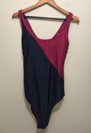 All In Motion One Piece Swim Suit w/ Criss Cross Back Detail Magenta/Navy large