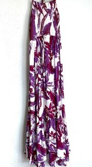 Free People Maxi Dress Heat Wave Printed Handkerchief Slip Dress Purple Small