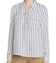 L’Academie Revolve striped lace up long sleeves white blouse size medium