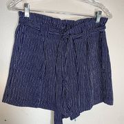 Max Studio Womens Shorts Size Small Blue Geometric Print Belted Paperbag Waist