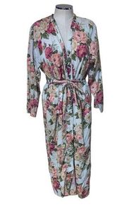 Christian Dior Vintage White Floral Print Belted Long Sleeve Lounge Robe
