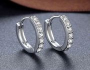 925 Silver Plated Cubic Zirconia CZ Diamond Small Hoop Earrings for Women Men