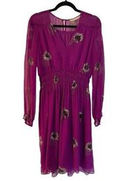 Rebecca Taylor smocked purple sequin vneck floral dress 8