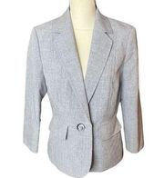 Vtg Y2K Gray/Black Le Suit 1 Button Blazer Faux Front Pockets Sz 8