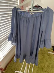 Blue Rayon Boho Bell Sleeves Ruffle Dress, size XS