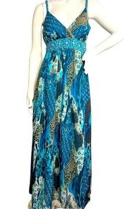 Robbie Bee Multi Animal Print Sleeveless Maxi Dress Teal Strap Dress 12