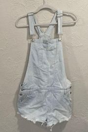 American Eagle outfitters railroad pin striped short overalls size large