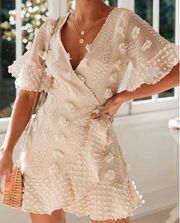 Favlux Cream Floral Wrap Mini Dresses Small