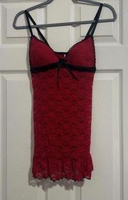 Gilligan & O’Malley Red & Black Lace Lingerie Slip Dress Nightie S Small