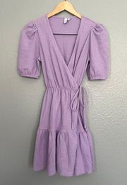 Purple Puff Sleeve Mini Dress