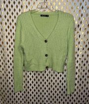 Nasty Gal bright green fuzzy cropped cardigan sweater size M