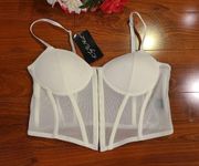 Say What White See Through Mesh Bra Crop Top Size Large