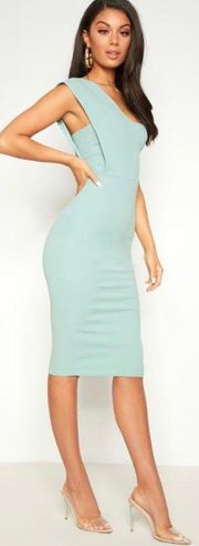 Mint One Shoulder Draped Midi Dress