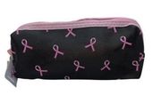 NWT Black Breast Cancer Awareness Pencil Case Cosmetic Beauty Bag Keychain Pouch