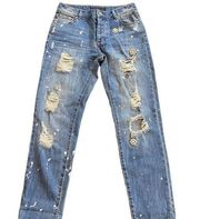 Tinsel Nordstrom jeans paint button fly distressed rhinestones size 26