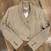 Free People Suit Shop Womens Natural Beige Linen  Cropped Blazer NWT Siz…