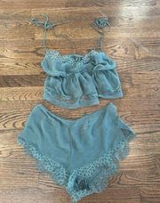 Victoria’s Secret Stretch Lace & Chiffon Green Cami Set Size Small  L0979