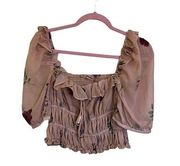 Y2k style floral chiffon ruffle cap sleeve crop top