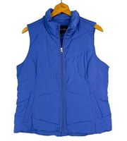 Lands' End Puffer Vest Womens Size M Blue Goose Down Feather Full Zip Sleeveless