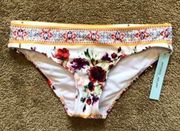 NEW NWT ANTONIO MELANI White Red Floral Boho Border Print Bikini Swim Bottom XS