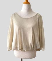 Arden B Sparkly Blouse Slouchy Top batwing Gold Metallic Nude size S