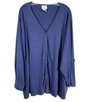 Only Necessities Plus Size 5X Sweater Cardigan Button Down Blue Long Sleeve 313